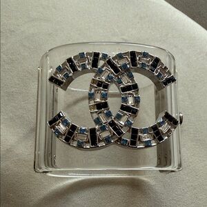 CHANEL Silver and Blue Gemstone Bracelet